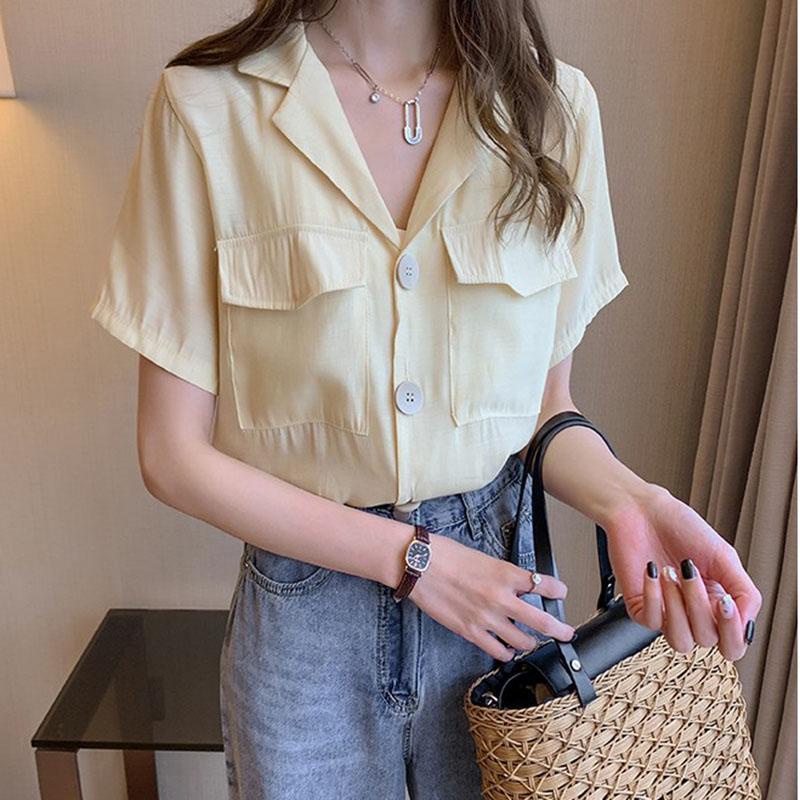 Áo Sơ Mi Tay Ngắn Dáng Ôm Che Bụng Thời Trang Mùa Hè Hàng Mới Dành Cho Bạn Nữ