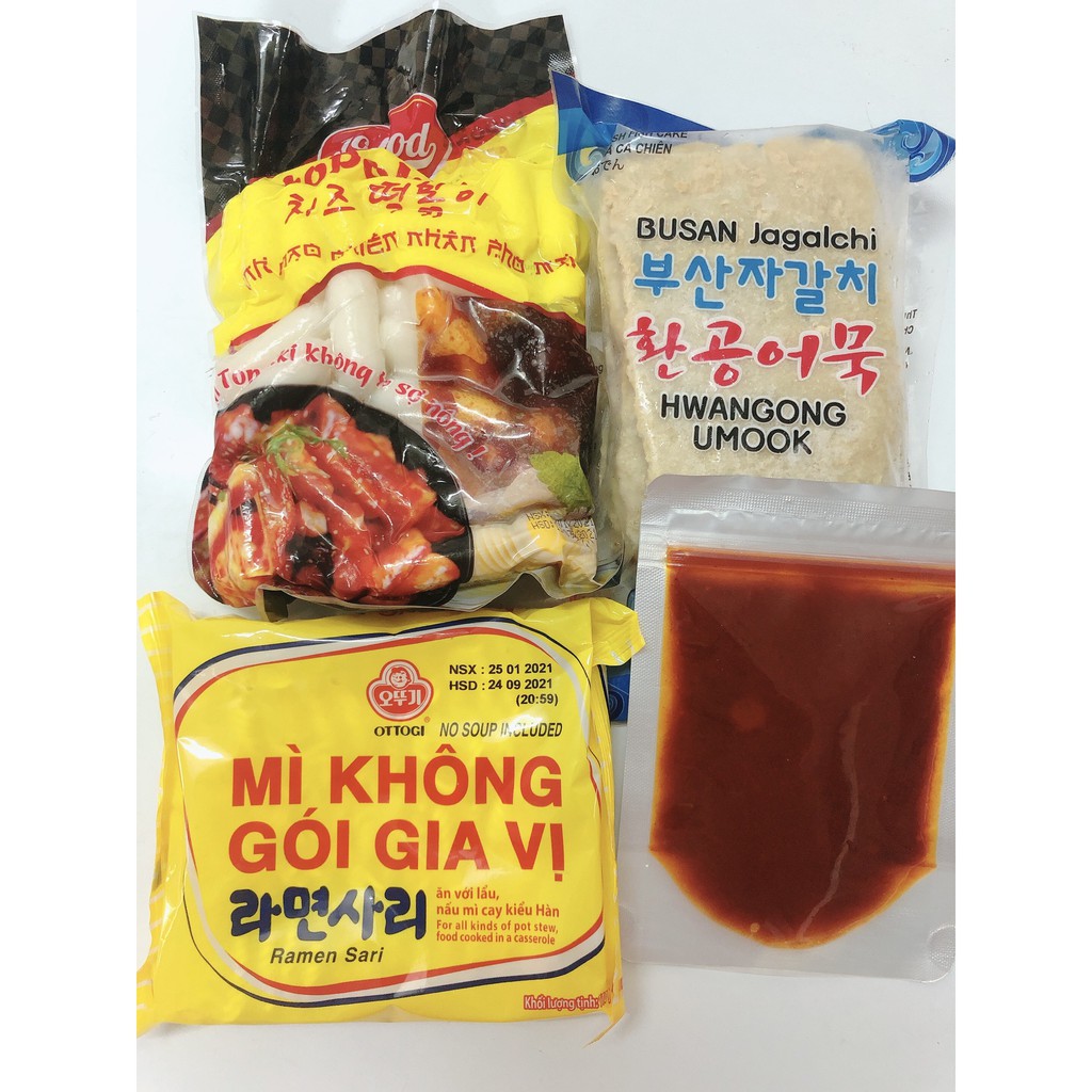 Combo 500g T0P0KKI PHÔ MAI JoFood + 450G CHẢ CÁ HÀN QUỐC+ 100G SỐT + 1 GÓI MÌ 110G