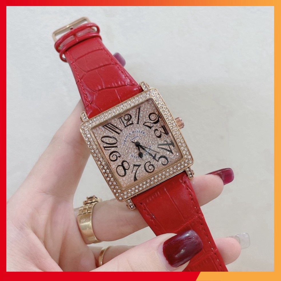 Đồng Hồ Nữ Franck Muller Geneve Mặt Vuông, Đính Đá Cao Cấp, Bảo Hành 12 tháng