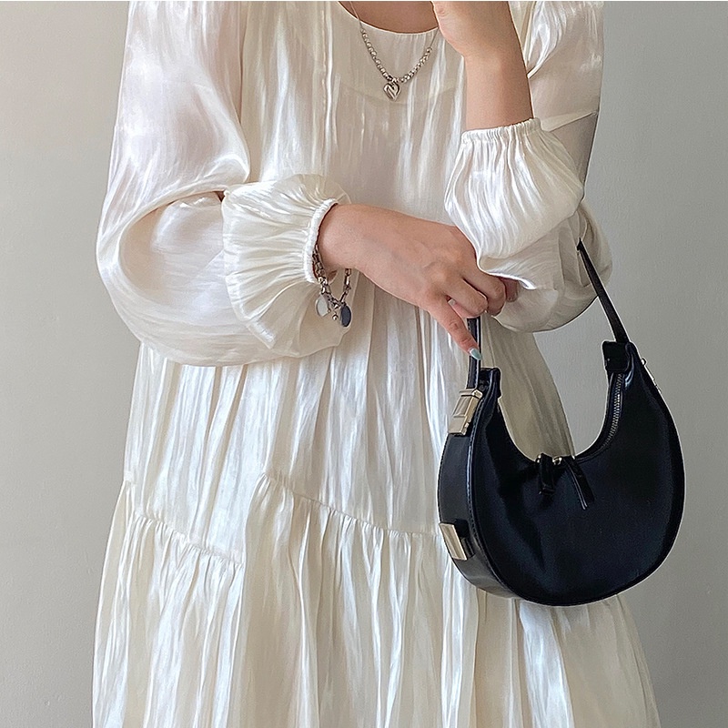 Túi xách đeo vai JASMIN NOIR bằng da PU hình bán nguyệt đơn giản cho nữ