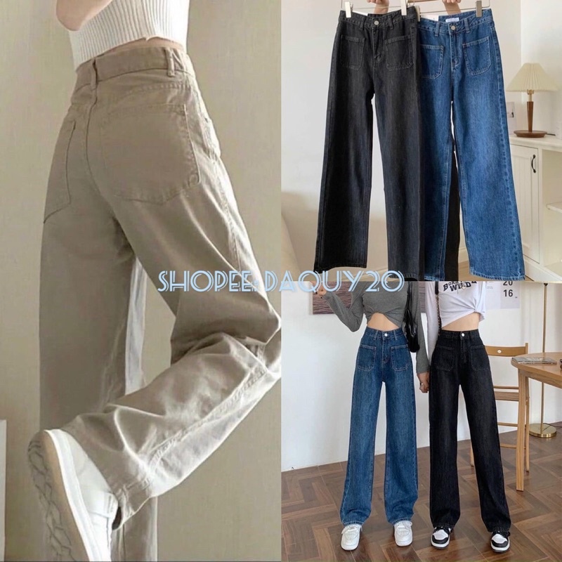 Quần bò JEANS cullottes suông⚡️FREESHIP EXTRA⚡️quần bò xuông cạp cúc hai bên cách điệui