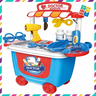 Bộ đồ chơi nhà bếp nhập vai bowa - xe bác sĩ 22 món, có pin 8358 cho trẻ 3+ habino toys