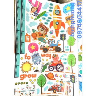 Decal dán tường đo chiều cao cho bé Tranh giao thông
