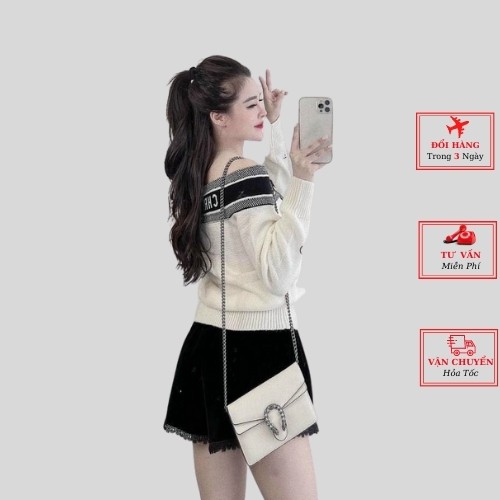 Áo len nơ trễ vai nữ màu đen trắng dài tay ulzzang hàn quốc thời trang yolo fashion