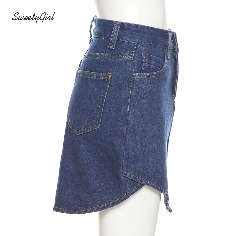 Chân váy jean Lưng Cao Màu Trơn Phối Khóa Kéo Thời Trang Đường Phố Cho Nữ