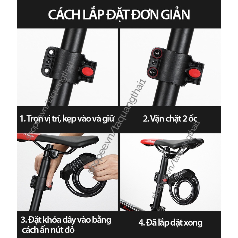 Khóa dây xe đạp 5 số chống nước chất liệu dây cáp dài 1m2 có sẵn kẹp giữ trên yên xe dễ lắp đặt đổi được mật mã cao cấp