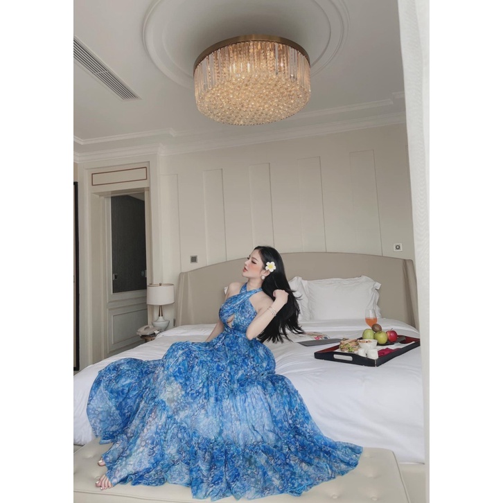 (Free ship) Mẫu HOT Đầm Voan Cổ Yếm Dáng Xòe Cực Xinh UP VLTN Shop