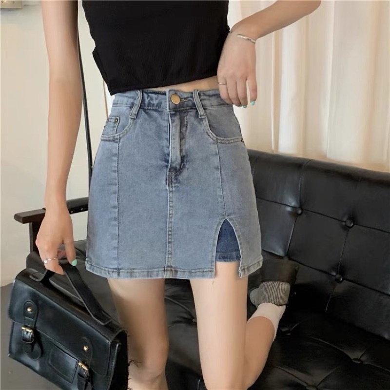 (THANH LÍ) Chân váy jeans xẻ chất dày dặn form bé