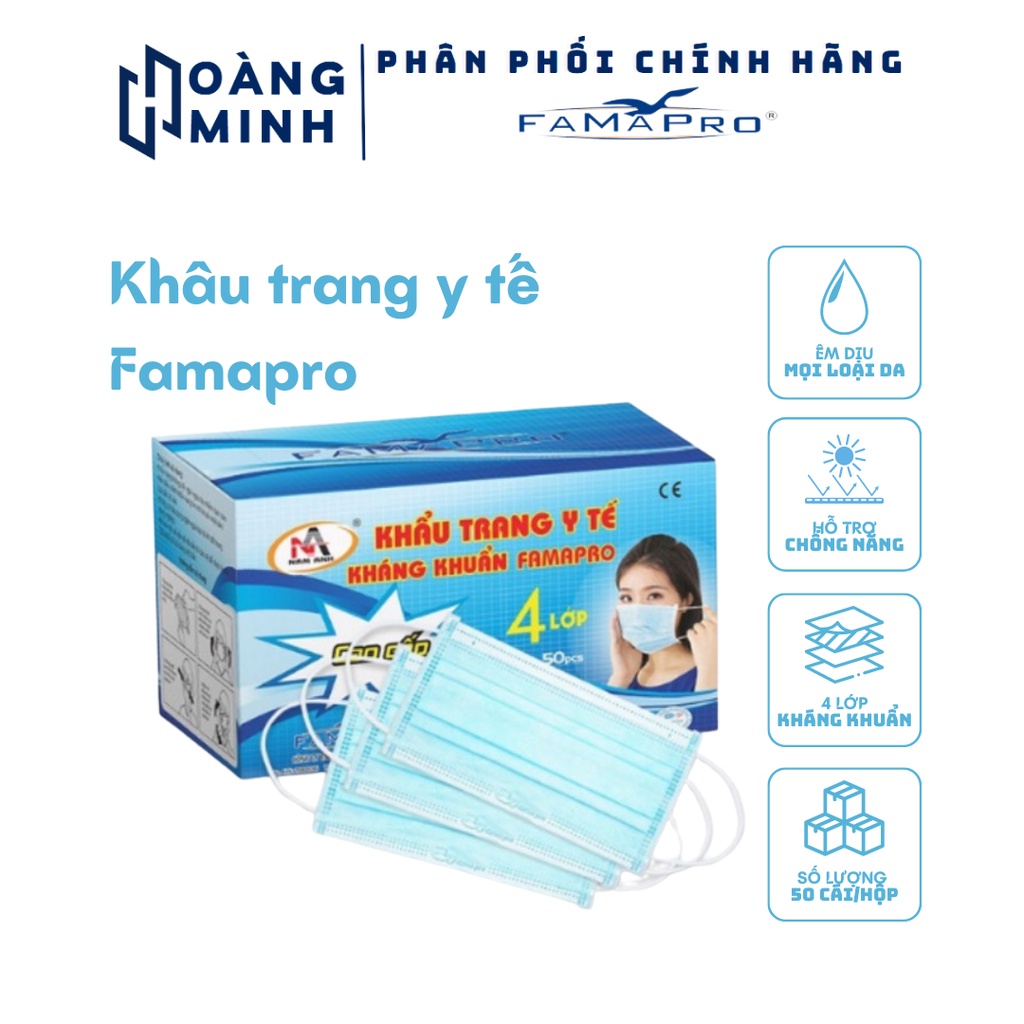 Khẩu trang Y Tế 4 Lớp FAMAPRO Hộp 50 cái