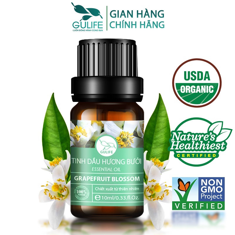 Tinh dầu thiên nhiên Hoa bưởi nguyên chất Gulife Essential Oil, xông phòng làm thơm và thư giãn, kiểm định COA 10-50ml