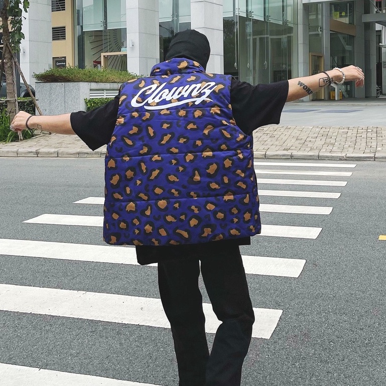 Áo phao gile local brand Clownz Leopard Puffer Jacket khoác gió unisex nam nữ form rộng
