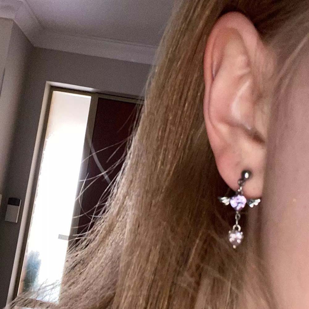 1 Khuyên Tai Dáng Dài Hình Cánh Thiên Thần Trái Tim Phong Cách punk Cổ Điển Sáng Tạo Thời Trang Nữ