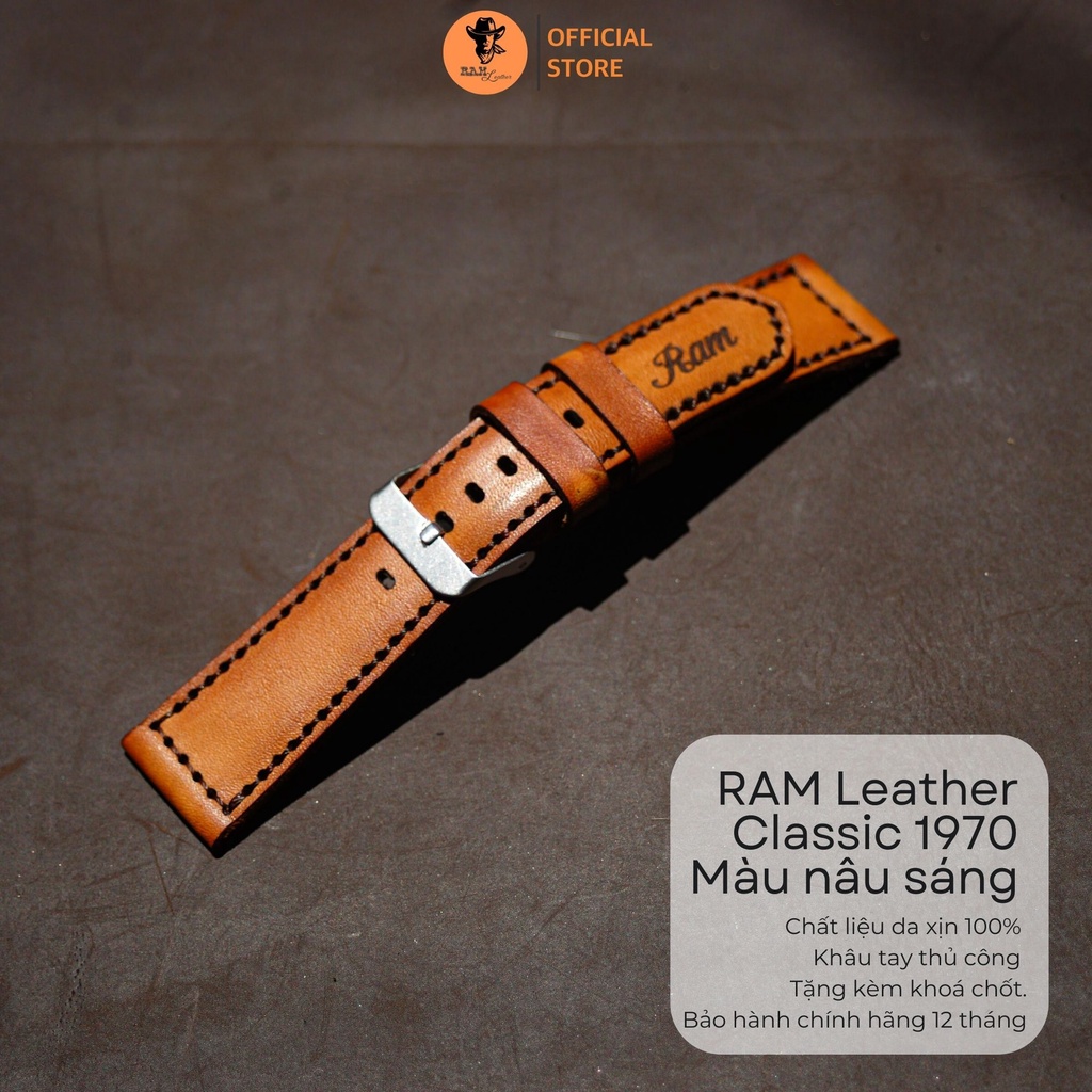 Dây đồng hồ da bò màu vàng bò - RAM Leather Classic 1970