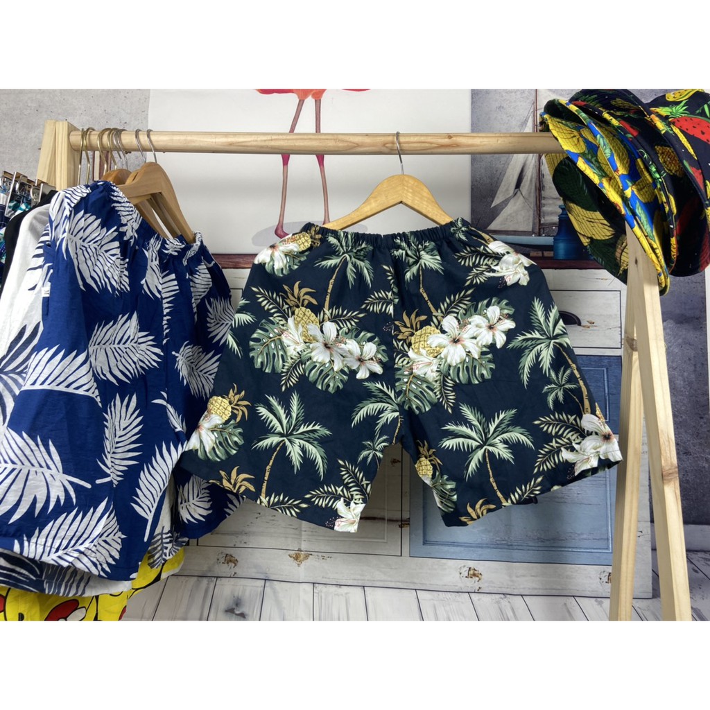 quần hoa quả đi biển nam trai cây họa tiết hoa lá phong cách tắm biển( chất thô cotton)