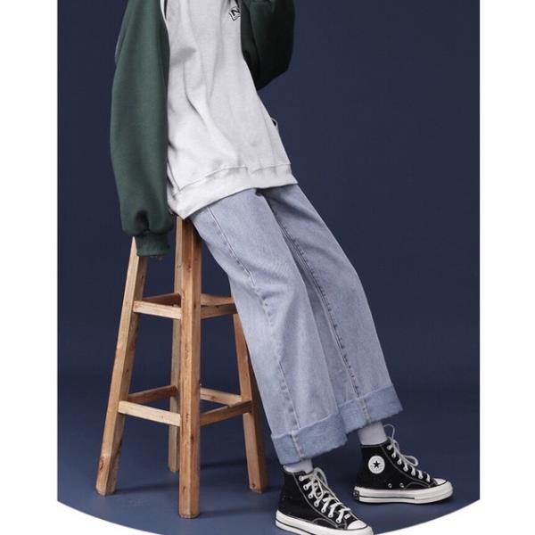 Quần jeans baggy nư ống suông, rộng xanh sky trơn style hàn quốc 2021