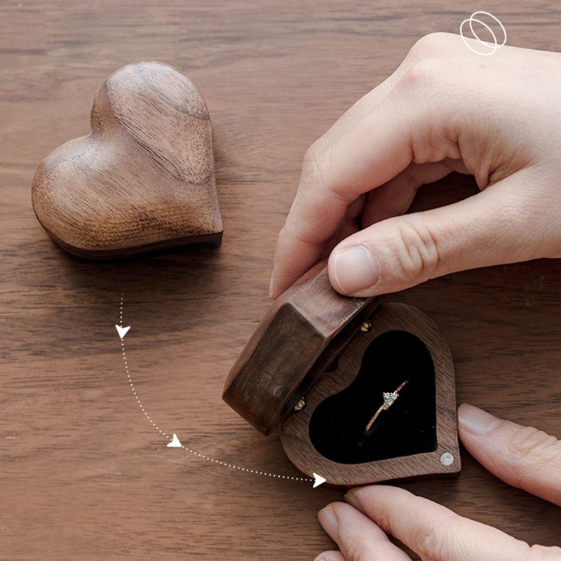 Hộp Đựng Nhẫn Cưới Bằng Gỗ Có Nắp Nam Châm