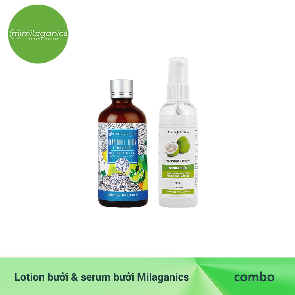 Combo Lotion Bưởi Phục Hồi Tóc Hư Tổn Milaganics (100ml) + Serum Bưởi Milaganics (100ml)