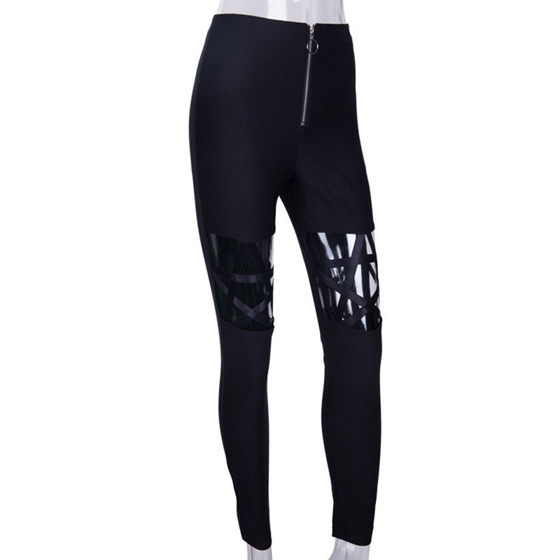 Quần legging khoét hình ngôi sao phong cách gothic cho nữ