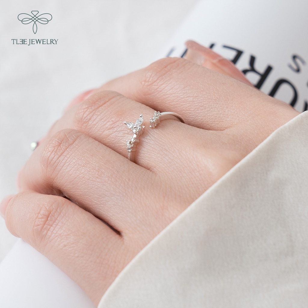 Nhẫn bạc nữ TLEE đính đá hình cánh bướm dáng hở nữ tính NCJ A0203