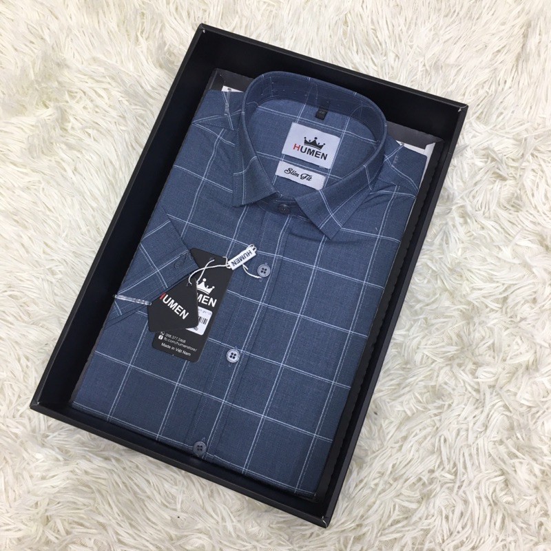 Sơ Mi Ngắn Tay Kẻ Humen-Chống Nhăn,Chống Xù,Chất Mềm Mát-100% Ảnh Thật