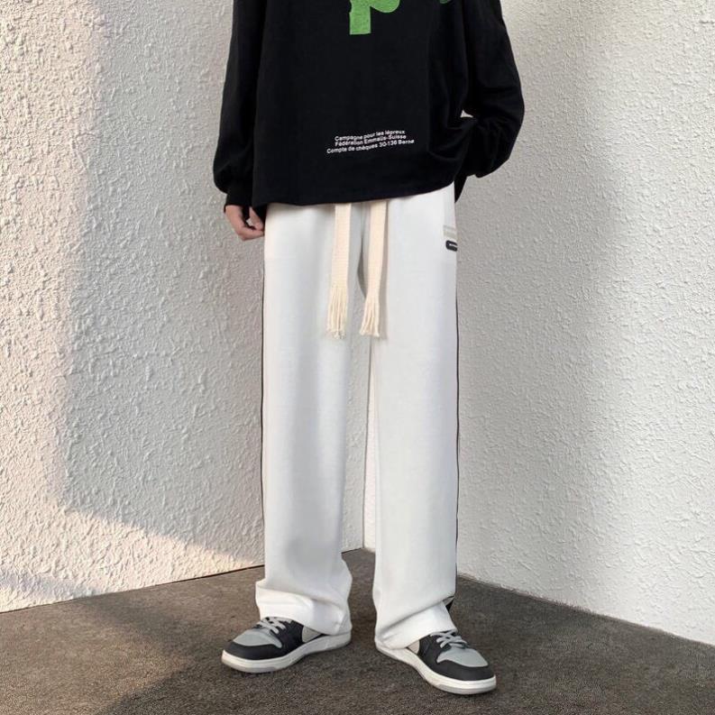 Quần Ống Rộng Kẻ Sườn Vạch Sọc Nam Nữ Dáng Rộng Unisex Thêu Logo Kiểu Dáng Hàn Quốc