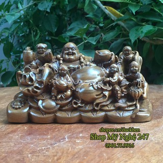 Tượng Phật Di Lặc Ngũ Phúc Mini để ô tô, bàn làm việc gỗ bách xanh