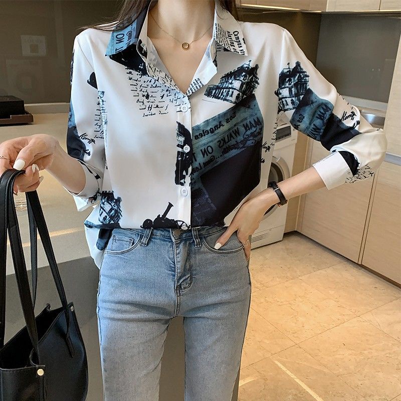Áo Sơ Mi chiffon Tay Dài Dáng Rộng 2023 Màu Tương Phản Thời Trang Mùa Xuân Cho Nữ