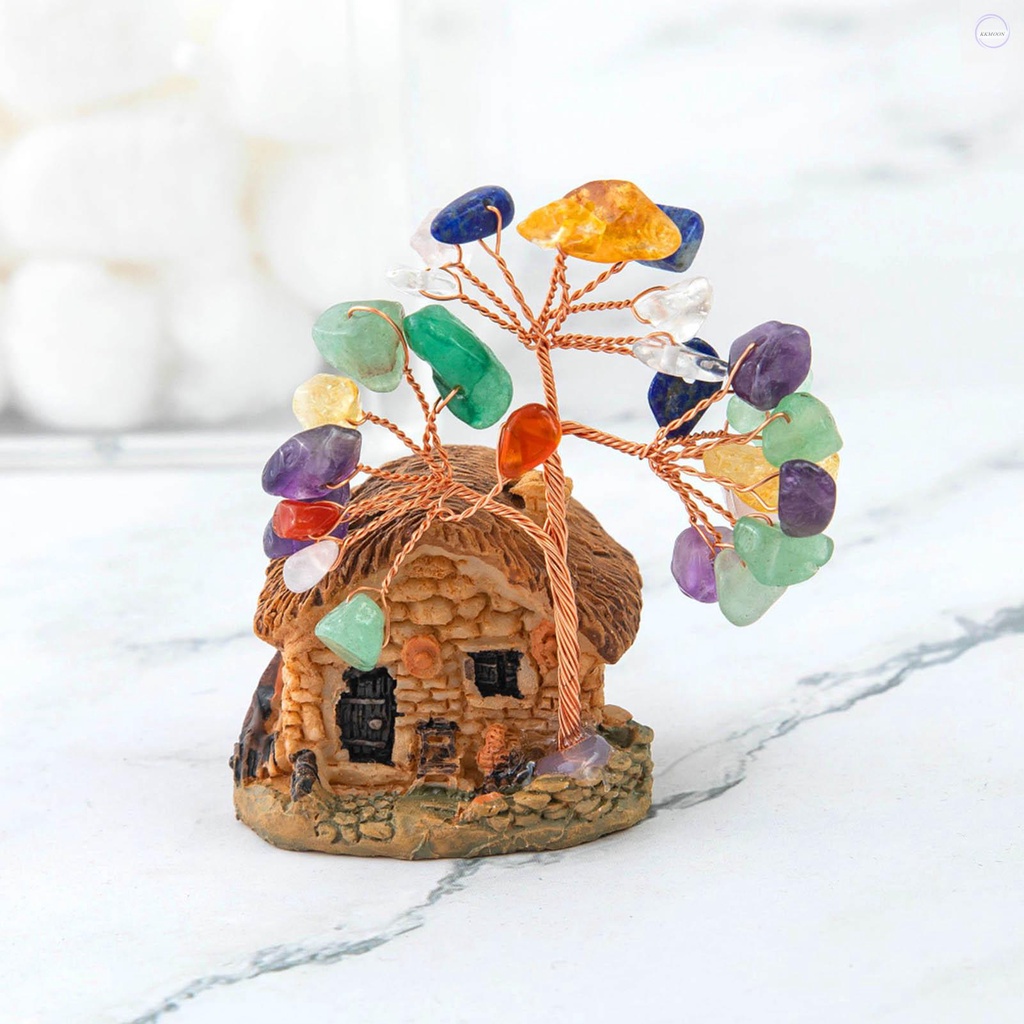 House Model Copper Wire Crystal Natural Gemstone Money Tree Life Decoration Healing Energy Good Luck