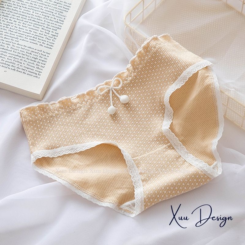Quần lót Cotton họa tiết dễ thương, quần lót nữ vải kẻ tăm siêu co dãn thâm hút kháng khuẩn - Wexuu Design QC91