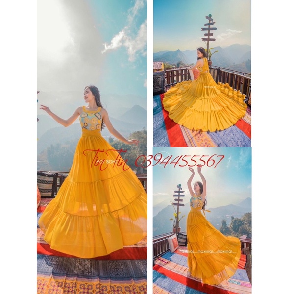 Đầm maxi boho đi biển hoạ tiết cut eo hở lưng cực xinh siêu phẩm sống ảo chất chill xịn sò
