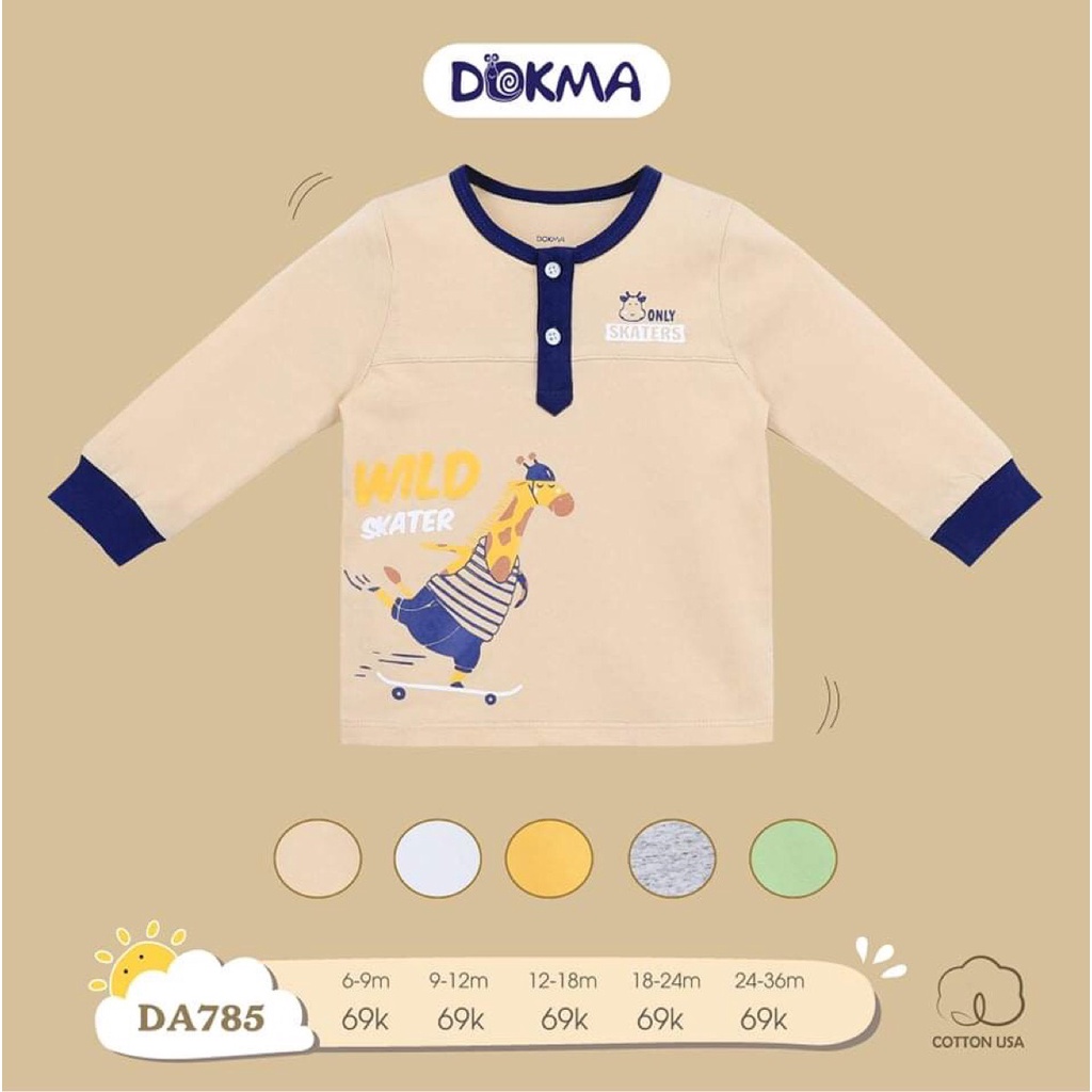 Áo thun dài tay thu đông cho bé trai Dokma sale size 6-36M DA785