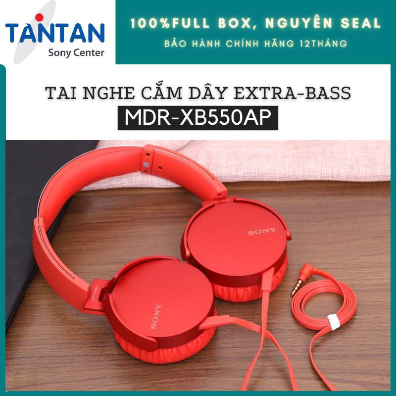 Tai nghe CẮM DÂY EXTRA-BASS Sony MDR-XB550AP | Dynamic rộng 30mm - Đệm tai êm, giúp thoải mái - Microphone - 180g