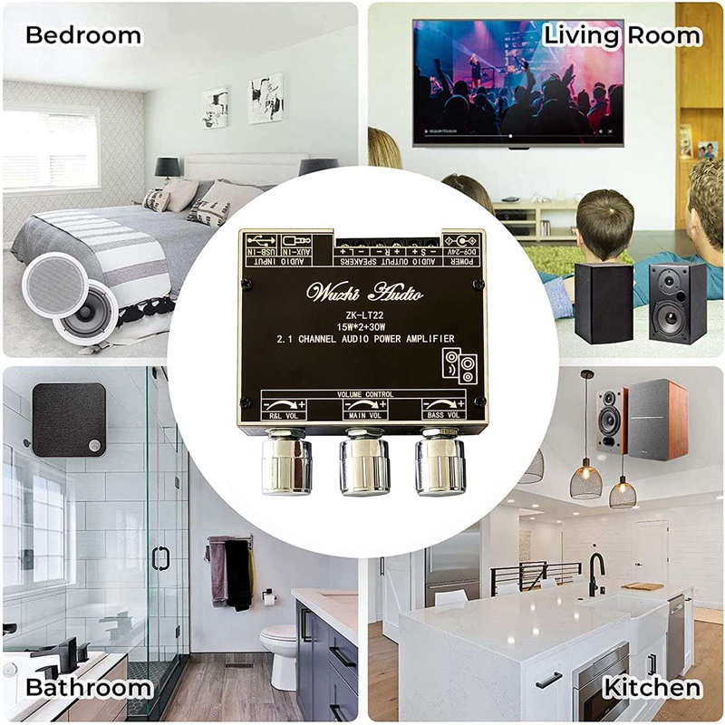 Bảng Mạch Khuếch Đại Âm Thanh zk-lt22 2.1 bluetooth 5.1 15w + 15w + 30w tws dc9-24v Chuyên Dụng
