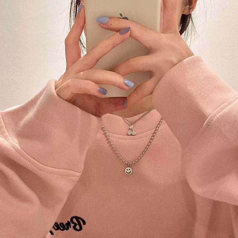 Vòng cổ Hai Lớp Mặt Hình Trái Cherry Mặt Cười Thời Trang Hip Hop