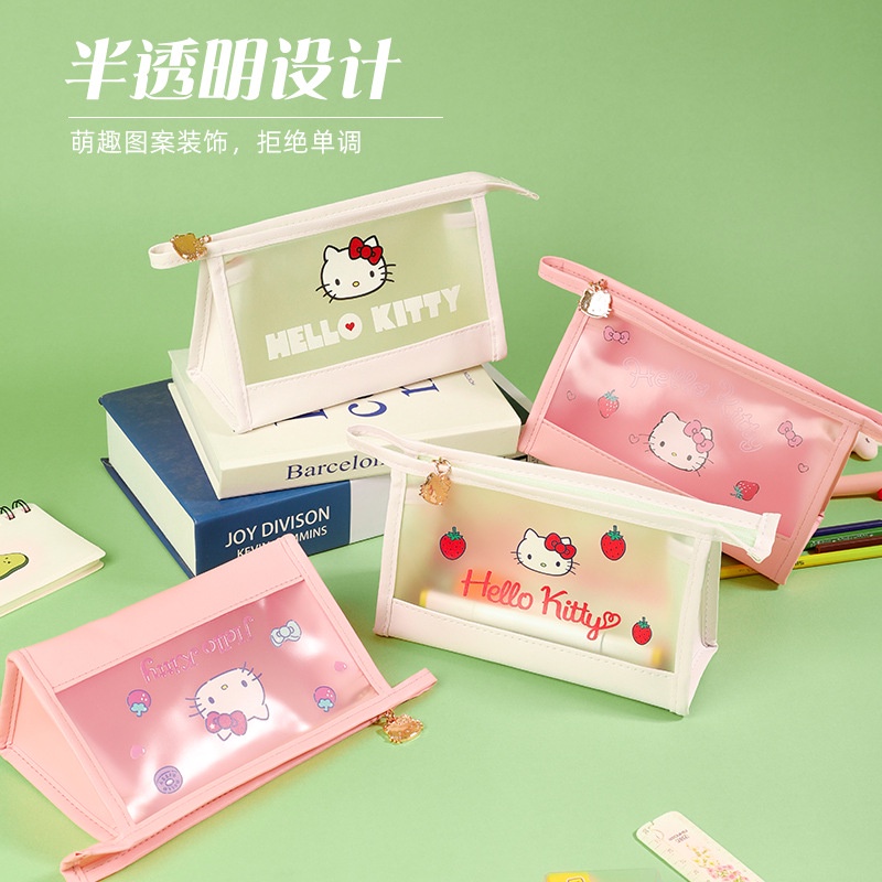 Túi Đựng Bút Trong Suốt Họa Tiết Hoạt Hình Hello Kitty Dễ Thương Ốp