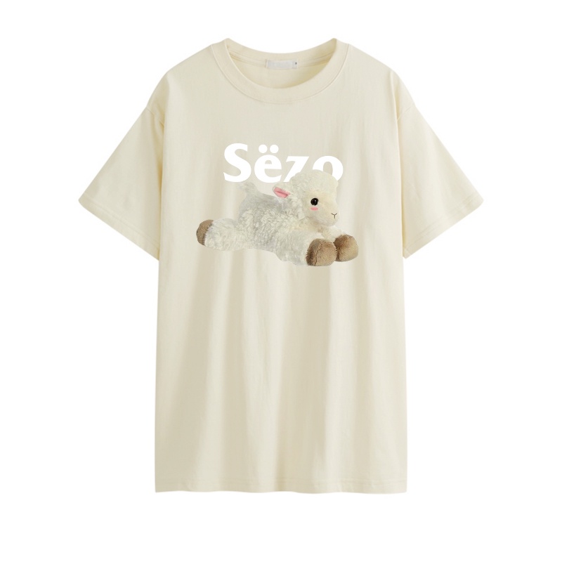 Áo thun SELVZE vải cotton tay ngắn dáng rộng in hình thời trang Âu Mỹ cho nữ