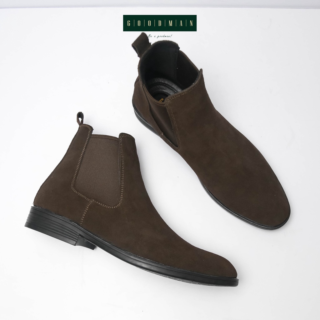 Giày da bò nam phối da lộn đế tăng chiều cao GOODMAN Chelsea Boots Tobaco GM CB-TO