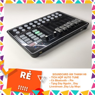 SOUNDCARD ÂM THANH H9 – TÍCH HỢP AUTO TUNE – Bluetooth – Pin - Tặng Dây Nguồn - Dây Livestream - Dây Lấy Nhạc