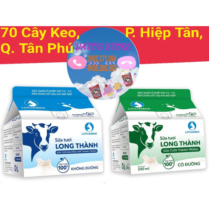 Sữa tươi thanh trùng Long Thành Lothamilk hộp 200ml có đường/ không đường