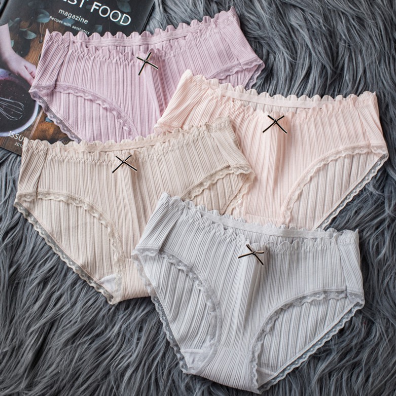 Quần lót viền ren gân tăm đính nơ kháng khuẩn Nhật Bản | BigBuy360 - bigbuy360.vn