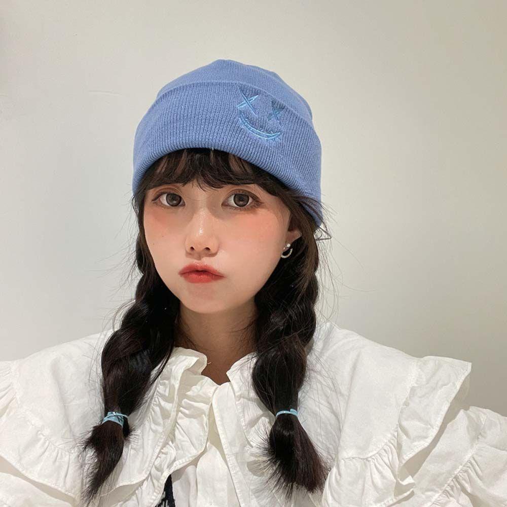 VANES1 Mũ Len Họa Tiết Mặt Cười Vui Nhộn Phong Cách Hàn Quốc Thời Trang Thu Đông Cho Nam