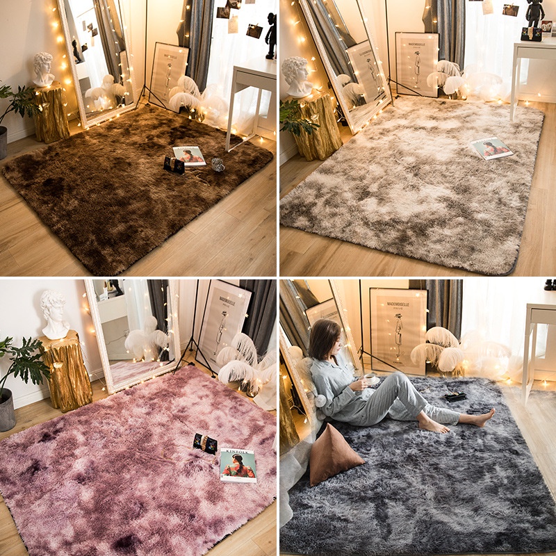 Thảm lông trải sàn lót sàn phòng khách trải giường phòng ngủ thảm lông trắng loang mịn chụp ảnh hình tròn vuông 1m6x2m