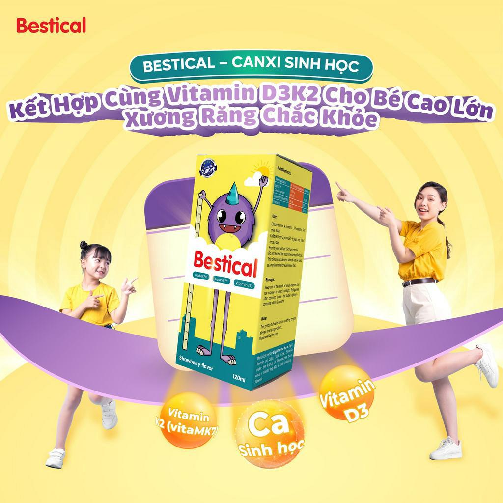 Canxi Sinh Học  Bestical Thế Hệ Mới, bổ sung canxi giupos bé phát triển chiều cao toàn diện hộp 120ml