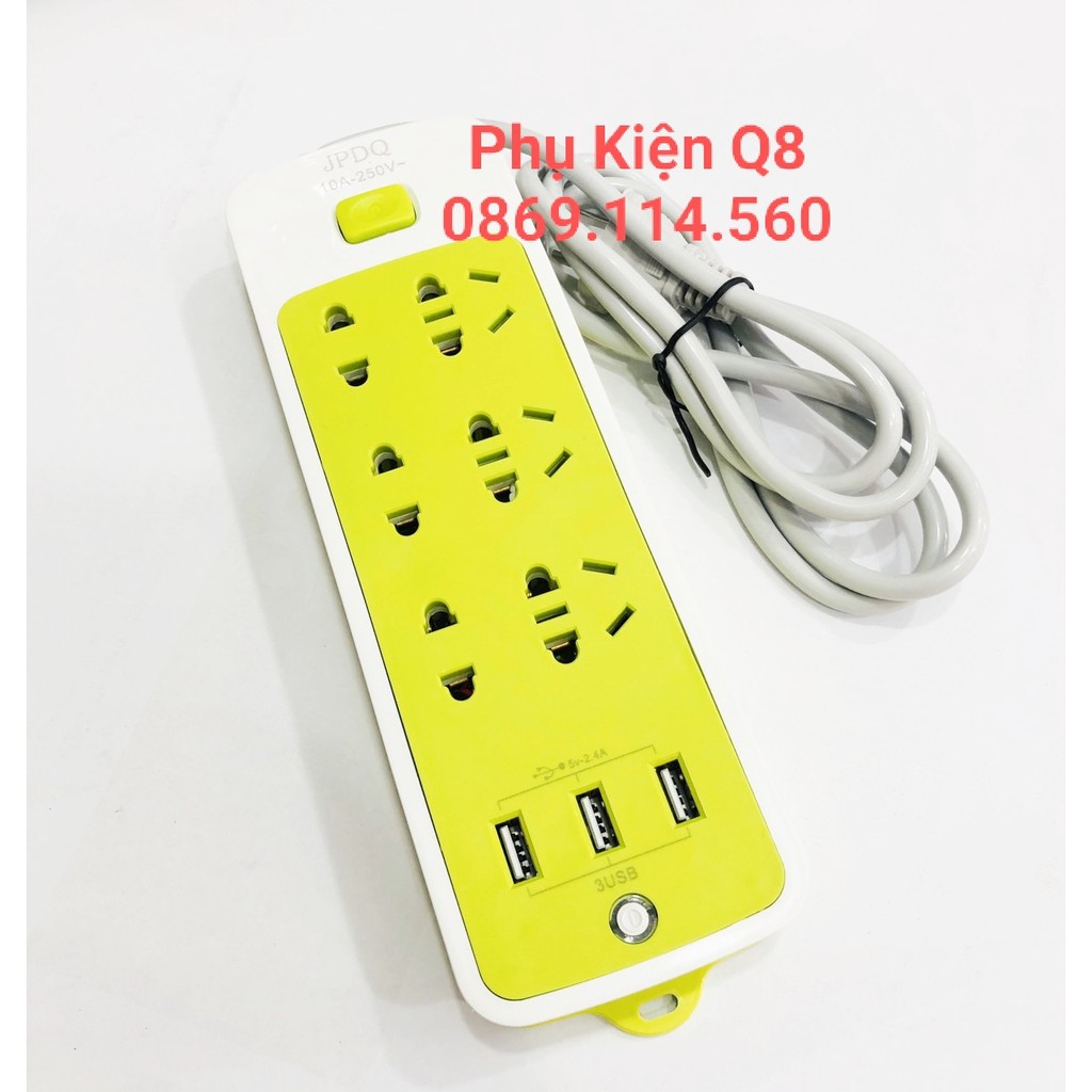 Ổ cắm điện JPDQ 6 lổ cắm, 3 USB, dây dài 1m