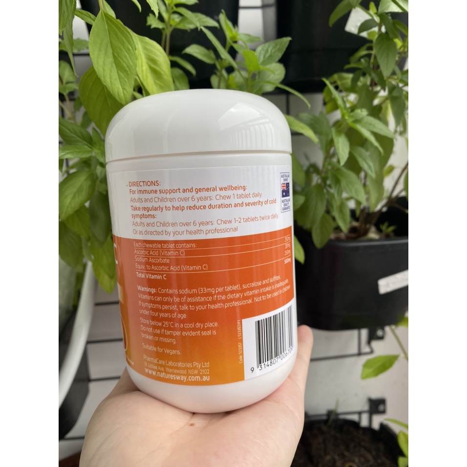 Viên nhai Vitamin C Sugarless 500mg không đường Nature's Way 300 viên