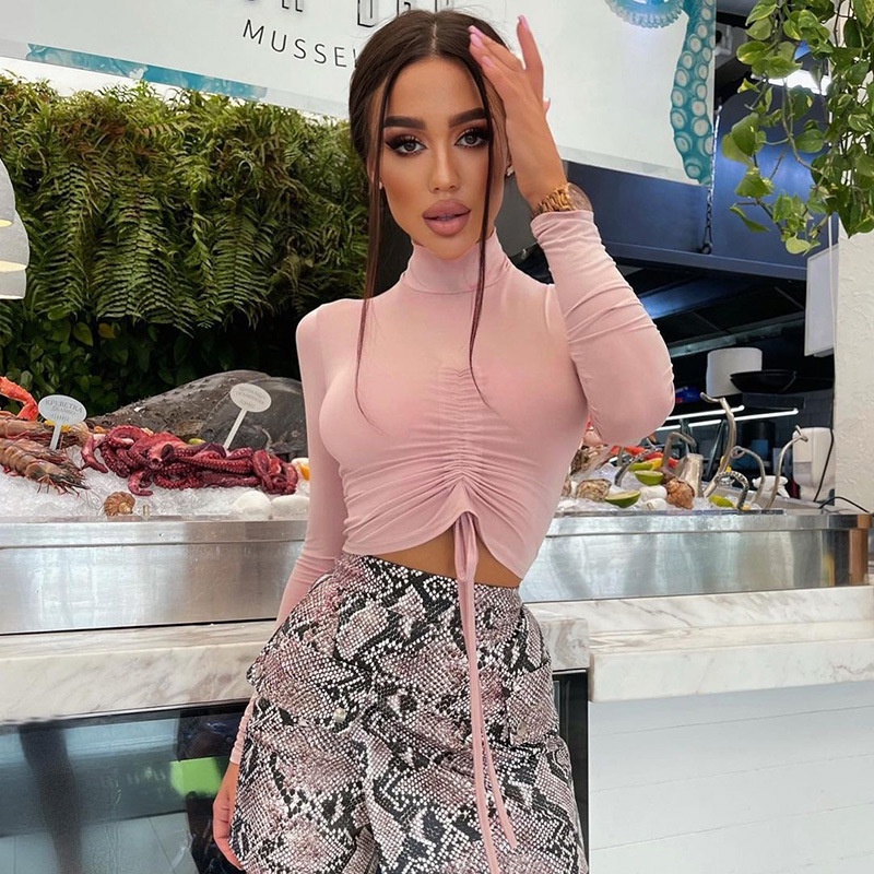 Áo Thun Tay Dài Dáng Ôm Phối Bèo Và Dây Rút D0315 Thời Trang Cho Nữ