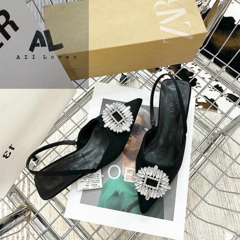 SỤC NỮ HIỆN ĐẠI ALI LOVER -  GUỐC NỮ MŨI NHỌN HỞ HẬU ĐÍNH ĐÁ - GIÀY THỜI TRANG QUAI THUN 3-4 PHÂN  - AG220806