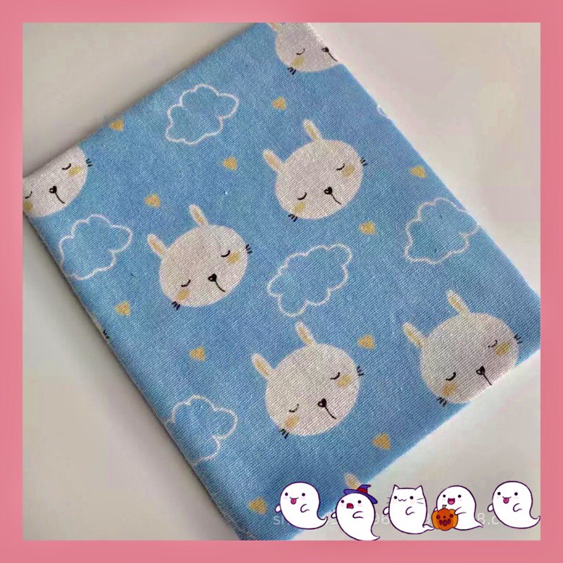 Vải canvas, vải bố họa tiết thỏ trắng đáng yêu làm phông nền chụp ảnh, may rèm cửa, túi tote