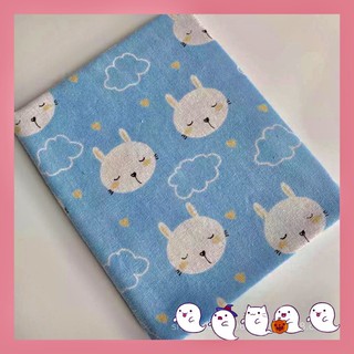 Vải canvas, vải bố họa tiết thỏ trắng đáng yêu làm phông nền chụp ảnh, may rèm cửa, túi tote