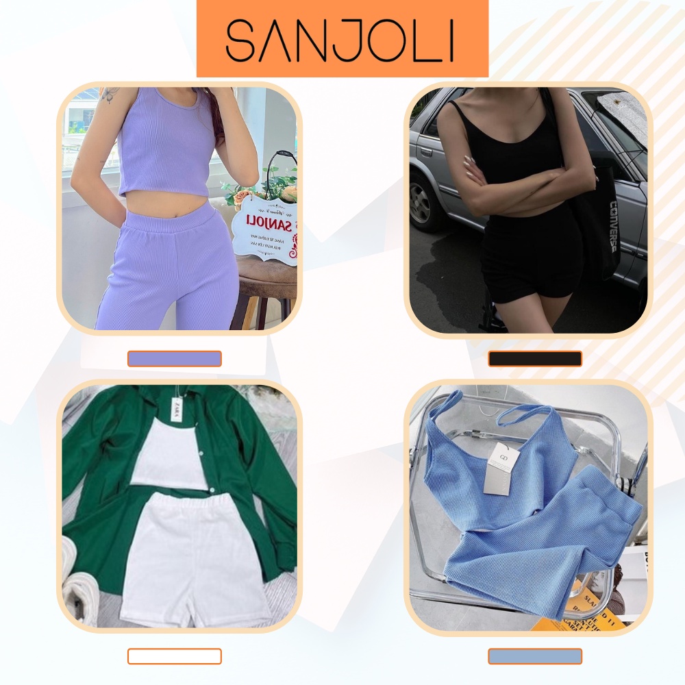 Set Áo Croptop SANJOLI Set Bộ Thể Thao Nữ Áo 2 Dây Phối Quần Đùi Biker Cá Tính AOE12